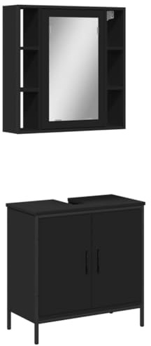 vidaXL Juego de Muebles de Baño 2 pzas, Armarios de Lavabo con Almacenaje, Espejo de Pared, Estantes para Aseo, Madera Contrachapada Negro
