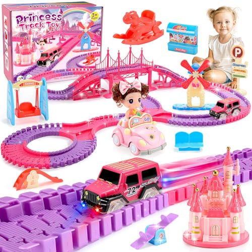 Tragik Track Toys for 3-6 Year Olds, Princess Construction Toys for 3-6 Year Old Girls - Race Tracks & Cars Gift Set