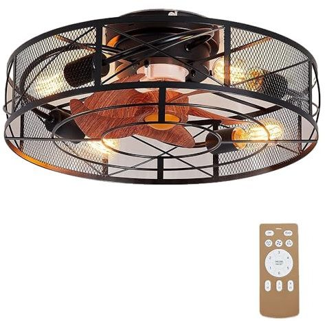 LGDEERCO Luci Decorative per Ventilatore Elettrico Vintage con Lampada silenziosa Nera Vintage con Telecomando per corridoio, Sala da Pranzo, Camera da Letto, Soggiorno, Cucina, Negozio, Ristorante