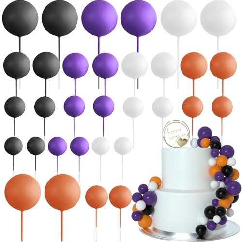 ASTARON 32 Stück Halloween Tortendeko Kugeln Cake Topper, Mini Luftballons Tortenaufleger Sticks Geburtstagstortenaufleger Picks Tortendekorationen für Halloween Zubehör (Orange, Schwarz, Lila)
