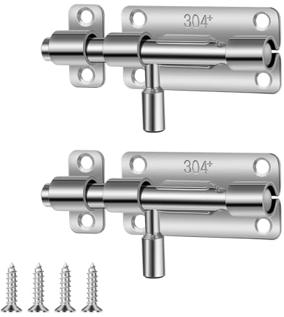 2 Stück Edelstahl Türriegel Kleiner Riegelschloss Schiebeschloss Bolzenriegel Verschluss Riegel, Verriegelung Schieberiegel Sicherheitstürriegel für Badezimmer Schuppen Schlafzimmer Ca. 4 Zoll, Silber