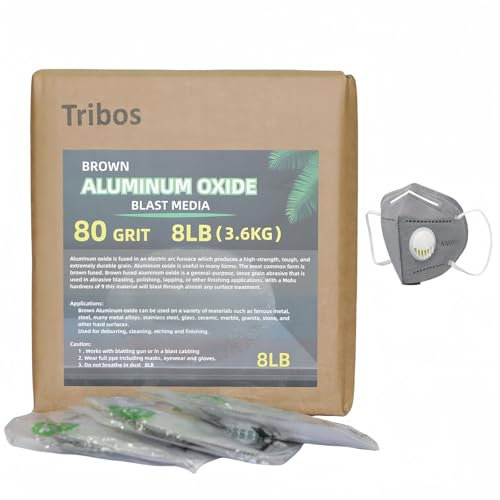 Tribos mezzi di sabbiatura in ossido di alluminio, supporti di sabbiatura, sabbiatrice per compressore d'aria - 3,6 kg - 3 maschere di sabbiatura (grana 80)