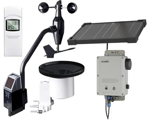 ECOWITT WittField Suite WS6212 Station météo sans fil 4G & Wi-Fi avec panneau solaire, tableau WS68 + pluviomètre WH40 avec capteur extérieur de température et d'humidité WN31 pour la maison,