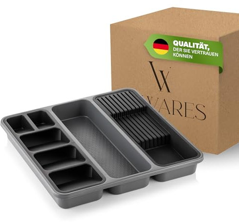 Viwares Messer-Organizer für Schubladen – Besteckkasten mit Messerschlitzen und langem Fach – Sicherer Küchen Organizer Grau-Schwarz (Messerblock mit 6-Fächer)