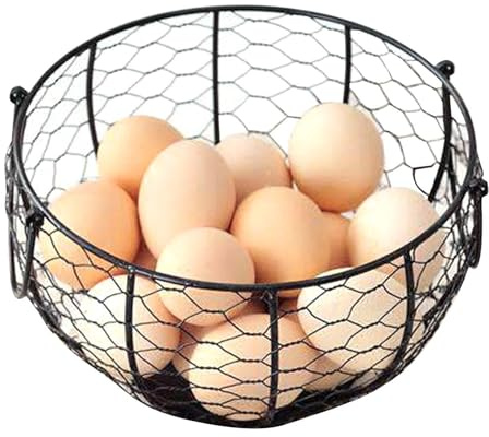 Eierkorb - Runder Eierkorb aus Metalldraht im Landhausstil - Dekorativer Aufbewahrungskorb für die Küchenarbeitsplatte im Wohnzimmer mit großem Fassungsvermögen für die Ö