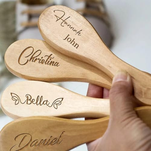Personalized Baby Hairbrushes, Engrave Infant Name Wooden Newborn Hair Brush, Cradle Cap Treatment and Massage Brush, Comb Brush Birth/Baptism/Birthday Baby Shower Gifts