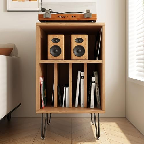 WNYAILLL HiFi Regal Audio Rack, Vintage Plattenspieler Tisch, Schallplattenständer, DVD-Entertainment-Einheit, Audio Schrank, Für Wohnzimmer Spielzimmer Schlafzimmer(Yellow)