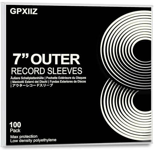 GPXIIZ Vinylfodral Yttre 7 Tum | 100x LP Vinyl Förtjockade Skivfodral | Inga Kantskador | Slitstark 100 Mikron Polyeten | UV-resistent | Skyddande Vinylfodral i Genomskinlig Plast | Passar 1–3 EPs
