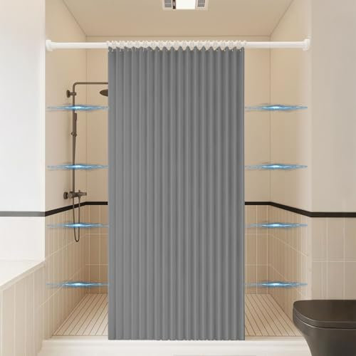 Haoyunll Cortina de Ducha de Tela Plegable Magnética Antimoho Impermeable para Ducha A RAS de Suelo, Cortinas de Ducha Plisadas Lavables, 220g/m², Gris, 80x180cm