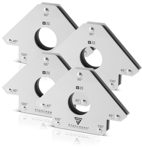STAHLWERK Schweißmagnet 4er Set – je 34 kg (75 lbs) Haftkraft, feste 45° / 90° / 135° Winkel, starke Magnet-Schweißwinkel/Magnetwinkel zum präzisen Positionieren beim Schweißen, Löten und Justieren