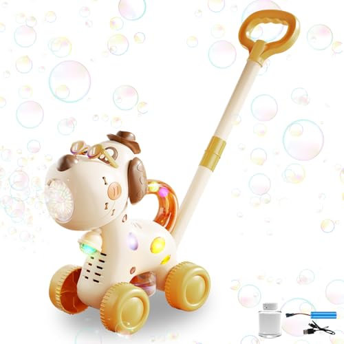 Skeadex Seifenblasenmaschine Rasenmäher Kinder, Seifenblasen Kinder Bubble Machine mit LED Licht & Blasenlösungm Sommer Outdoor Gartenspielzeug Seifenblasen Rasenmäher für Kinders (B)