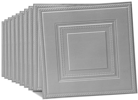 Tarwanear 50PCS Grey Silver Grid Panels Peel and Stick 3D Wall Panels 35×35cm Self Adhesive Wall Tile Stickers Waterproof Removable Home Decor for Kitchen Bathroom Ceiling