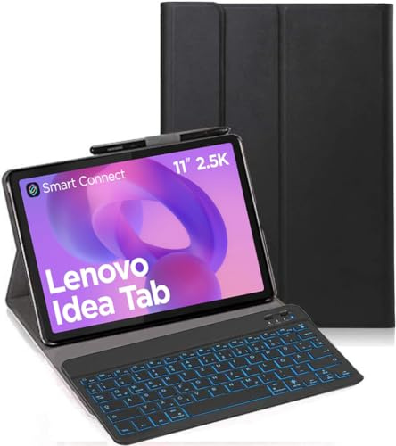YHFZR Tastatur Hülle für Lenovo Tab Idea 11 Tablet 11'' TB336ZU/TB336FU 2025, [Deutsches QWERTZ] Ultraslim Hülle mit 7 Farben Beleuchtung Kabellose Tastatur, Schwarz