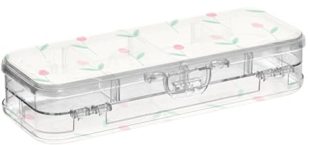EtherSpher Caja de lápices de plástico transparente de 2 capas con diseño de tulipanes rojos de dibujos animados para manualidades con cierre y tapa