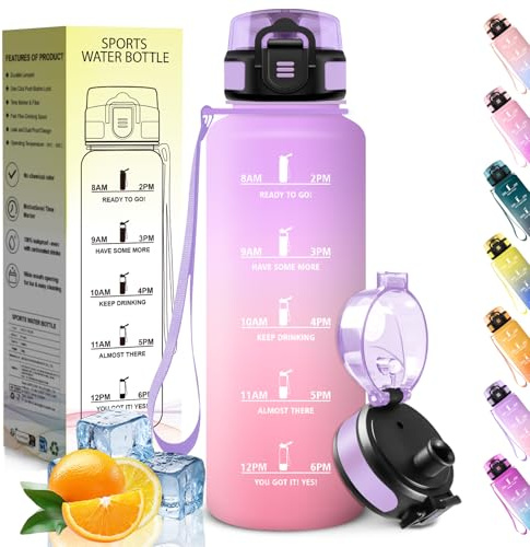 HoneyHolly Trinkflasche 1500ML, Motivierend und Auslaufsicher, Wasserflasche, Zeitmarkierung, Trinkflasche Sport, Wiederverwendbar, Water Bottle für Arbeit, Camping, Wandern, Fitnessstudio