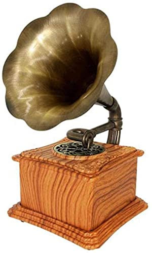 Grammofono vintage con record di record di riproduzione in ottone Horn Altoparlabile Fonografo-A Registratore kxtmm