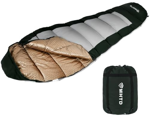 MHTD All Season Sleeping Bag for Adults 0 Degree,Cotton Canvas with YKK Zipper Compact Backpacking Mummy Camping Sleeping Bag