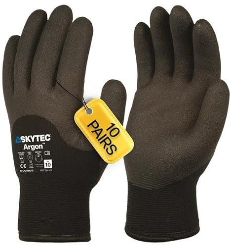 Skytec Thermal Gloves - 10 Pairs Heavy-Duty Winter Work Gloves for Men & Women - Lightweight, Argon-Insulated, Cold & Water-Resistant Safety Gloves for Secure Grip - X-Large