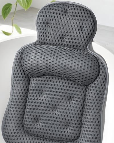 Bath Pillows for Tub, Bathtub Cushion for Head and Neck with Soft 5D Mesh Fabric and 54 Non-Slip Suction Cups, Relaxing Tub Shower Accessories Spa Gifts, Grey