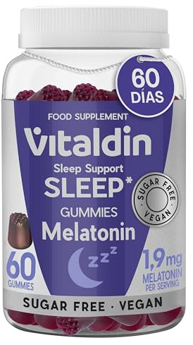 Vitaldin Gummies Mélatonine 1,9 mg – Avec Vitamine B6, Passiflore, Camomille et Mélisse – Pour Dormir et Améliorer la Qualité du Sommeil – Véganes – Sans Sucre ni Gluten – Cure 2 Mois – Saveur Mûre