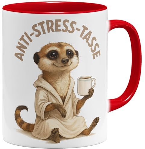 OM3 Tasse à café anti-stress - Tasse à café amusante en céramique avec motif animal - Tasse en céramique - 325 ml - Imprimé des deux côtés - Rouge