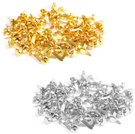 YAZWUR 200-teiliges Musterbeutel-Klammer-Set mit runden Mini-Heftklammern für Postsendungen, große Größe, geeignet für Dokumente im Schulbüro (Gold und Silber)