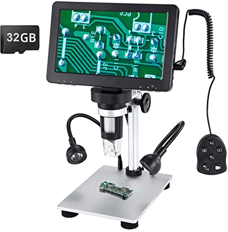 Microscopio Digitale, 7 pollici LCD 12MP 1-1200X USB Videoregistratore for fotocamera ingrandisci microscopio Recorder cablato con 3 2G TF. Carta