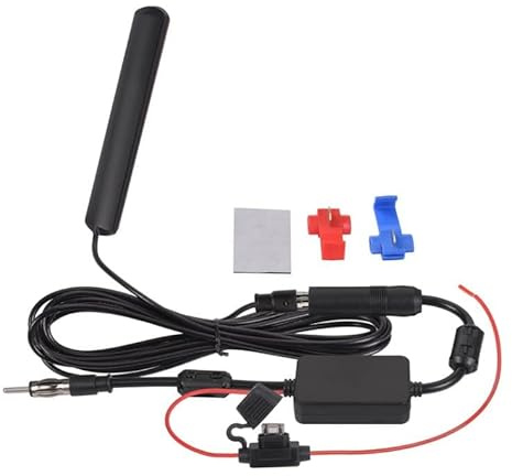 Adaptador Amplificador de Antena para Parabrisas de Coche, Conector DIN con Amplificador de Señal, Alimentación de 12 V, Compatible con Unidades Principales de Audio Estéreo FM/Am