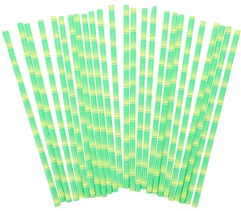 UTHCLO 150 Piezas Pajitas de Papel Biodegradables Unidades Diseño Bambú Color Verde para Fiestas Cumpleaños Bodas Suministros para Bebidas