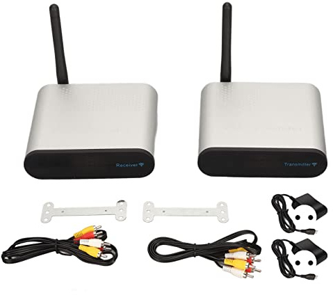 Denash Receptor Transmisor AV, Emisor de Vídeo con Sonido Inalámbrico de 5,8 GHz con 8 Canales y Distancia de Transmisión de 300 M, para Cámara DVD TV (Enchufe de la UE)