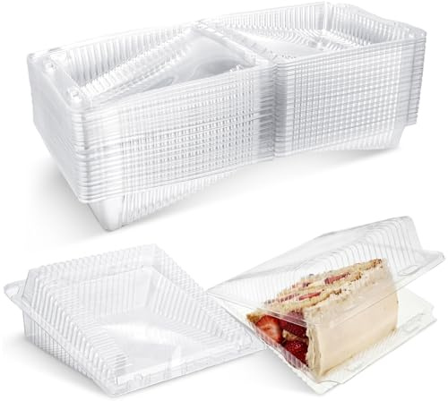 Acellegic 60 Pack Sideways Cake Slice Containers 6.6 x 7.5 x 3 Inch Clear Disposable Plastic Dessert Slice Boxes with Hinged Lid Stackable Cake Containers for Cheese Pies Baked Party Use