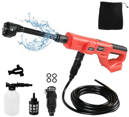Idropulitrice a batteria per Milwaukee M18, batteria da 18 V, 1000 PSI, pulitore ad alta pressione portatile con ugello 6 in 1, contenitore per schiuma e tubo da 5 m, per auto, casa e giardino