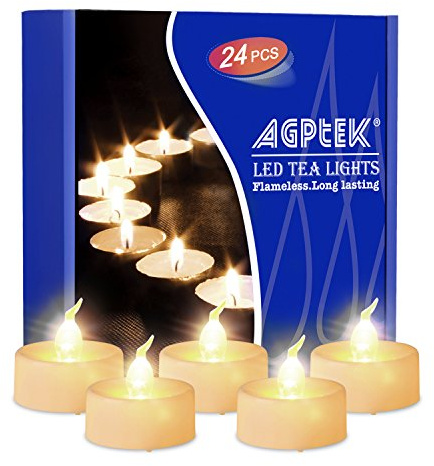 AGPTEK Flackernden LED Teelichter 24 Flammenlose Warmweiß Elektrische Kerzen inkl Batteriebetriebe，Dekoration für Weihnachten, Weihnachtsbaum, Ostern, Hochzeit, Party