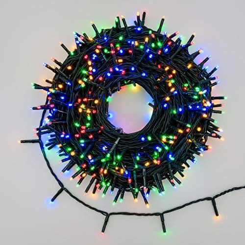 Xmasking Catena 34,1 m, 480 miniled Multicolor Plus, (Colori Rosso, Porpora, Verde, Blu), Cavo Verde, con Controller 8 Giochi Catena Natalizia, luci Colorate, Decorazione Luminosa
