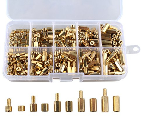 HALJIA M3-Kupfer-Messing-Sechskant-Säulen-Abstandshalter, Leiterplatten-Muttern, Schrauben, rund, Einzelzylinderkopf, 4-12 mm, 300 Stück