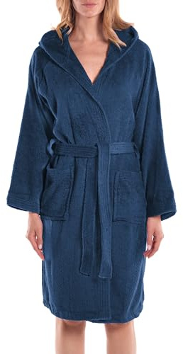 Caleffi - Accappatoio MINORCA per adulti, Donna/Uomo/Unisex con Cappuccio, in Spugna 100% morbido Cotone idrofilo 400gsm, Lavabile in Lavatrice 40° + Asciugatrice, Taglia 3XL Colore INDIGO