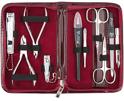 3 Swords Germany - brand quality 10 piece manicure pedicure grooming kit set for professional finger & toe nail care scissors clipper fashion leather case in gift box, Made by 3 Swords (6226)
