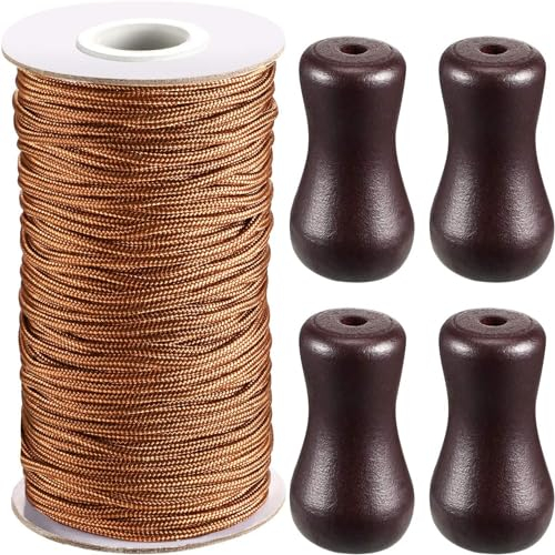 Geflochtene Schattenschnur, 1,8 mm, 45 Meter/Rolle, mit 4 Holzanhängern für Aluminium-Jalousien, Gartenarbeit, Pflanzen und Handwerk (braun)