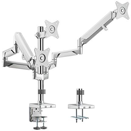 LogiLink BP0090 - Alu Triple-Monitor-Schreibtischhalterung f?r 3x 17-27 Zoll (LCD, LED, OLED, ) mit Gasdruckfeder, Flat & Curved TVs, Arml?nge = 748mm