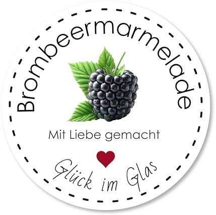 Aufkleber Etiketten selbstklebend – Marmeladenaufkleber für Brombeermarmelade – Runde Sticker für Gläser, Einmachgläser, Marmelade, Küche & Vorrat - 4-8 cm groß