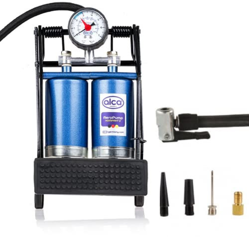Alca Germany Compact Double Cylinder Barrel Foot Floor Air Pump 7 BAR 100PSI Adapters Car Bike A202200