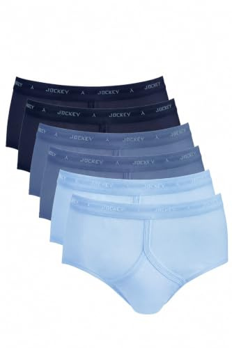 Men's Jockey 6 Pack Y Front Briefs 100% Cotton Soft Breathable Underwear Classic Fit Elastic Waistband Big & Tall Sizes 34-60 Blue 42
