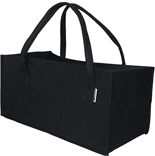 freigarten.de Einkaufsfilztasche, große Einkaufstasche mit Griff, Einkaufskorb, universelle zusammenklappbare Tasche für Kaminholz (Schwarz)
