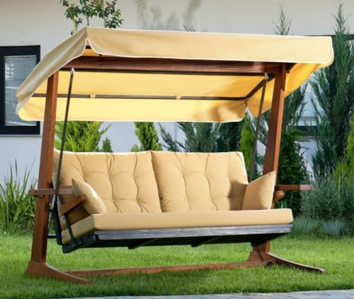 Casa Padrino Luxus Hollywood Schaukel Beige/Braun - Moderne Wetterfeste Garten Schaukel mit Sonnendach - Garten Terrassen Hotel Möbel - Luxus Kollektion