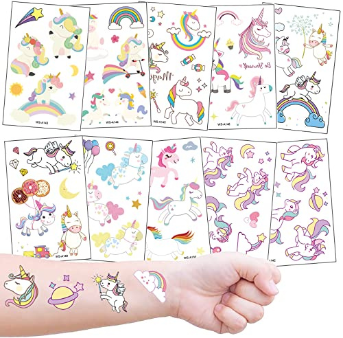 10 Feuilles Licorne Tatouages Temporaire pour Enfants