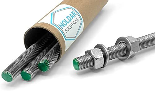NOLDAR | 1x Varilla roscada M20 de acero inoxidable A2 (AISI 304). Incluye 1 varilla M20 de 1 metro de longitud con 2 tuercas hexagonales y 2 arandelas planas para fijación.
