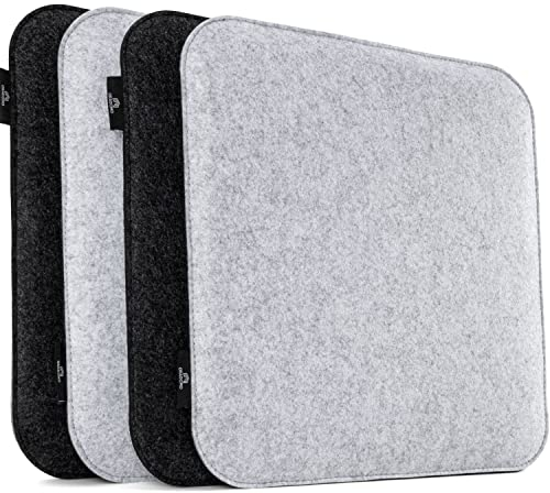 Oradomo | Sitzkissen Filz - Gemütliche Filz Stuhlkissen 4er Set - Filzkissen rechteckig 35x35cm zum Wenden - Abwaschbare Sitzauflage für Stuhl, Bank, Hocker in Haus & Garten - Dunkelgrau