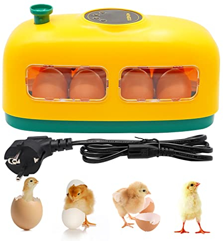 8 Eier Inkubator Hühner Brutmaschine für Geflügeleier, Kleiner Eierbrutschrank in Zugform mit Led-eilicht, Digitale Temperaturregelung Brutautomat Zum Brüten von Vögeln, Wachteln und Tauben (Gelb)
