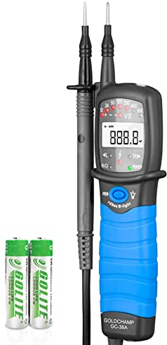 Spannungsprüfer Durchgangsprüfer,GOLDCHAMP 12V-690V AC/DC Spannungstester Phasenprüfer Zweipolig IP65 Wasserdichte LCD-Anzeige Elektronische Tester