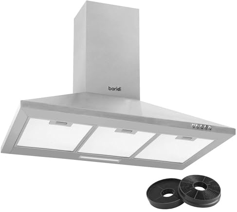 Baridi 90cm Chimney Style Cooker Hood with Carbon Filters, Stainless Steel - DH127